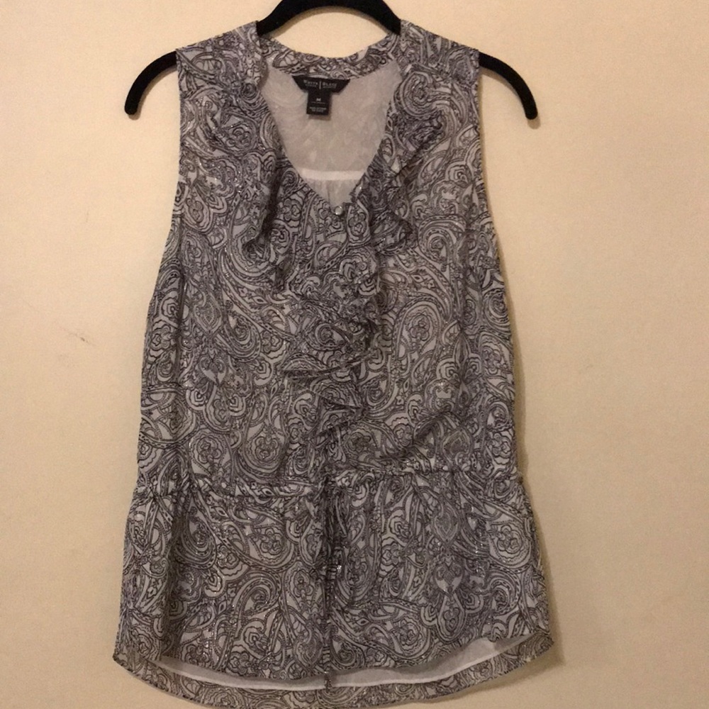 Whbm ruffled printed blouse
